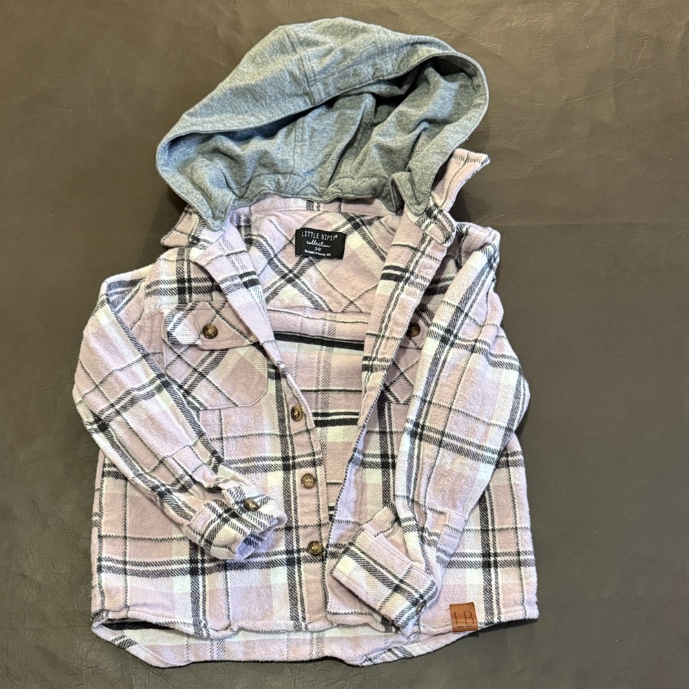 Little Bipsy Girls' Pink Plaid Hooded Flannel Shirt Jacket